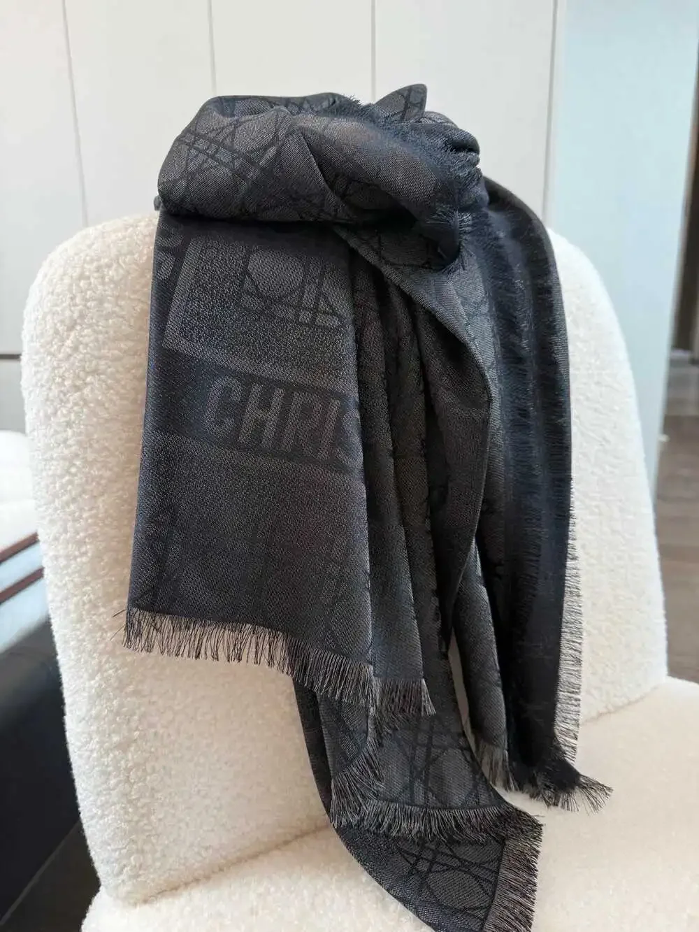DIOR Black Monogram Sheer Scarf